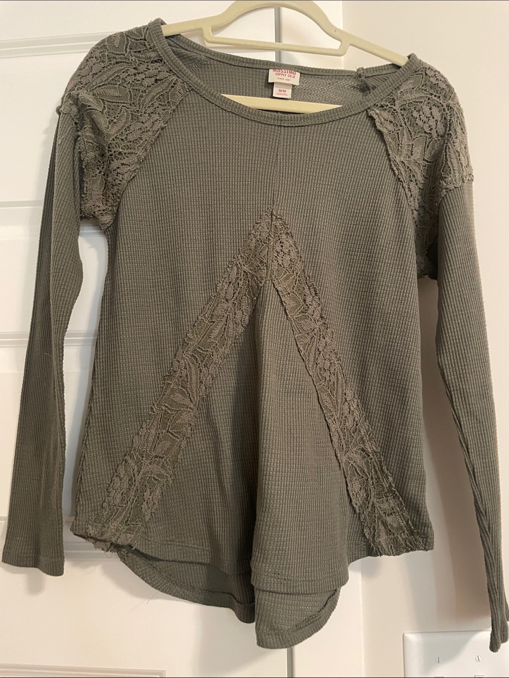 Mossimo Supply Co. Olive Green Lace-Trim Long Sleeve Tee